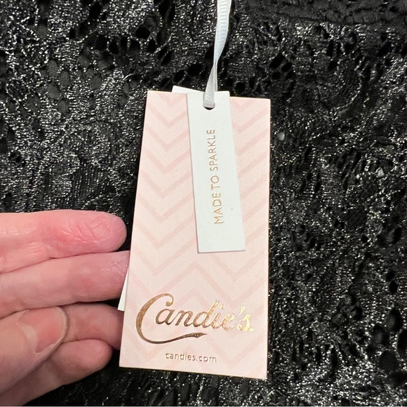 NWT Candie’s Black Shimmer Lace Column Fitted Cocktail Dress Size X-Small - Picture 5 of 10
